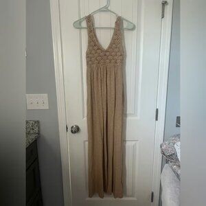 Tan Sleeveless Maxi Dress with Seashell Detai